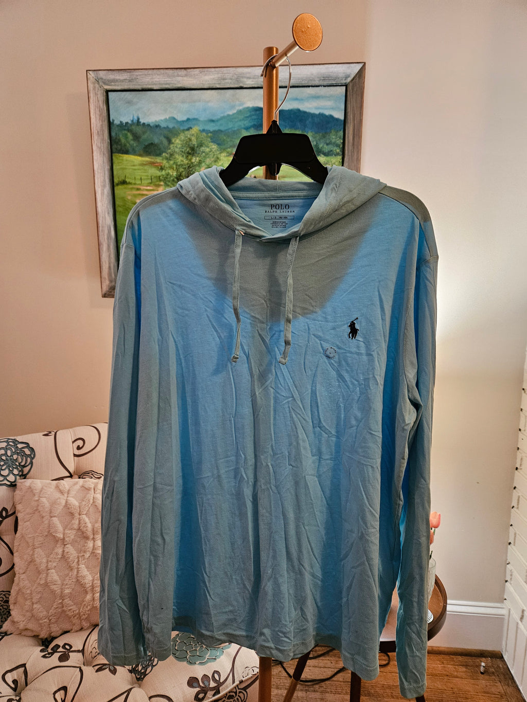 Polo by Ralph Lauren Light Blue Tshirt Hoodie Sz Lg