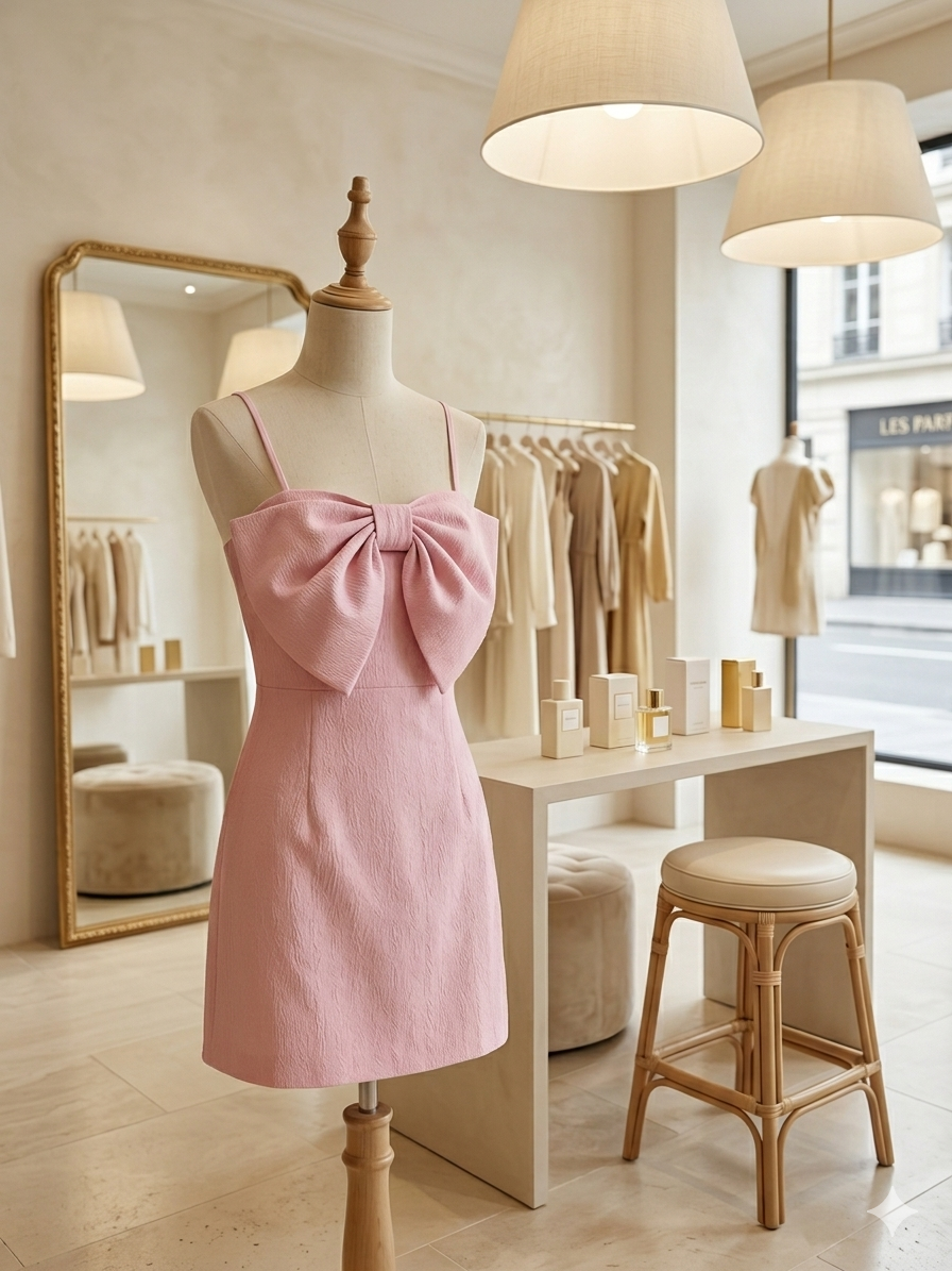 🎀 Unishe Pink Bowknot Sling Mini Dress – Statement Cute 🎀