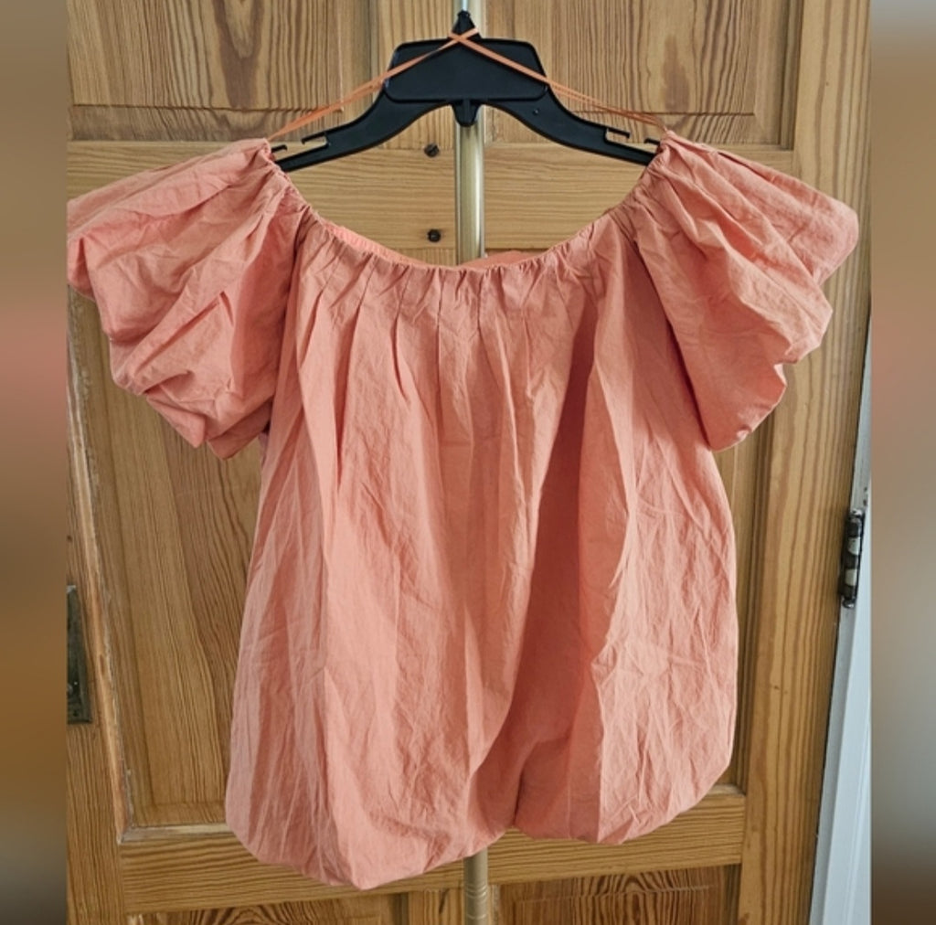 Heyson Apricot Puff Cropped Blouse Size Large