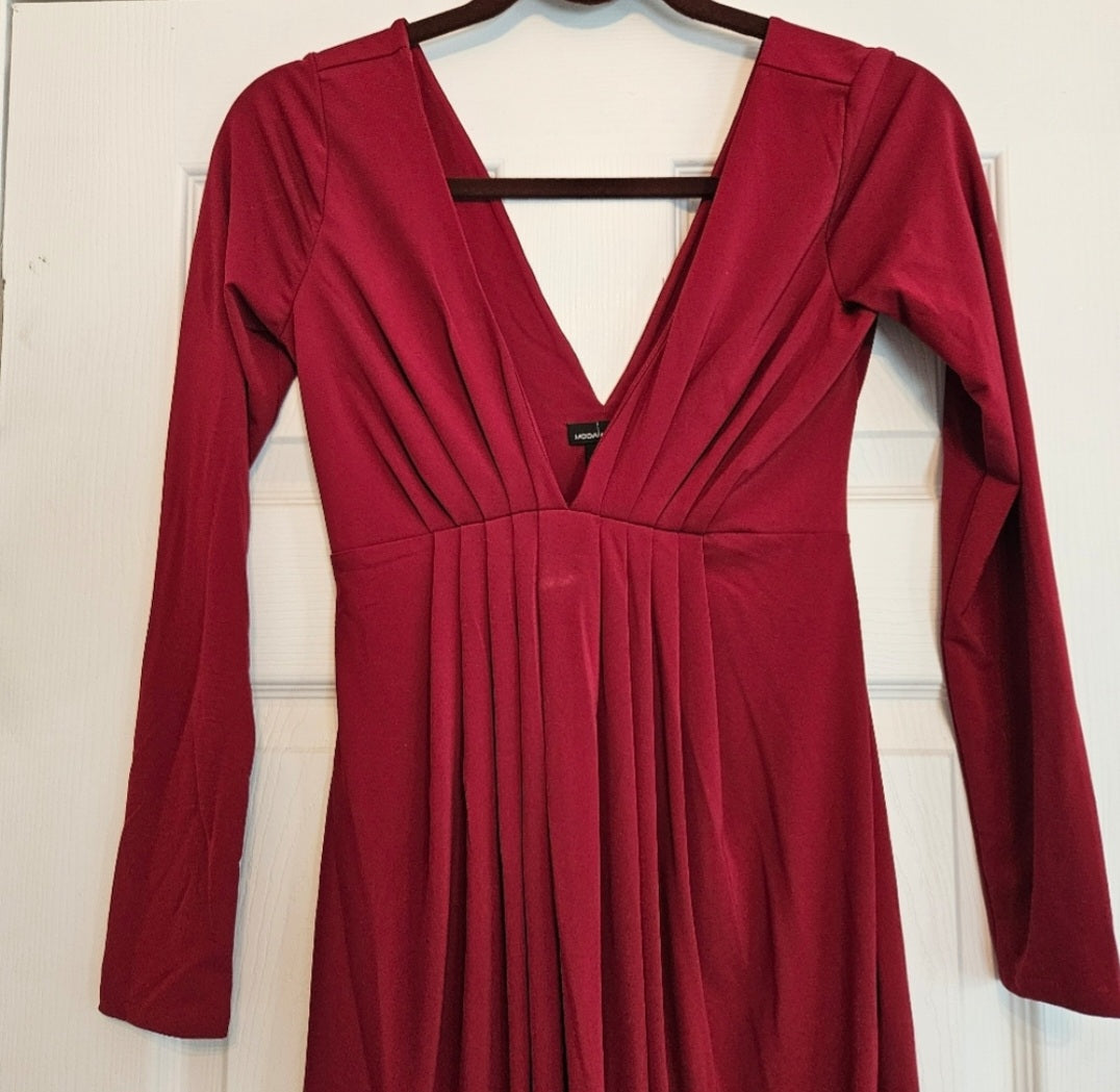 Victoria's Secret Moda Elegant Burgundy V-Neck Dress Sz Sm