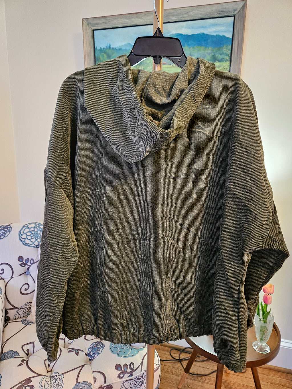 Impressions Olive Green Hooded Thin Cord Cordaroy  Jacket Sz 3X