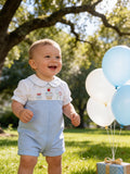 Petit Ami Blue and White Birthday Embroidered Romper