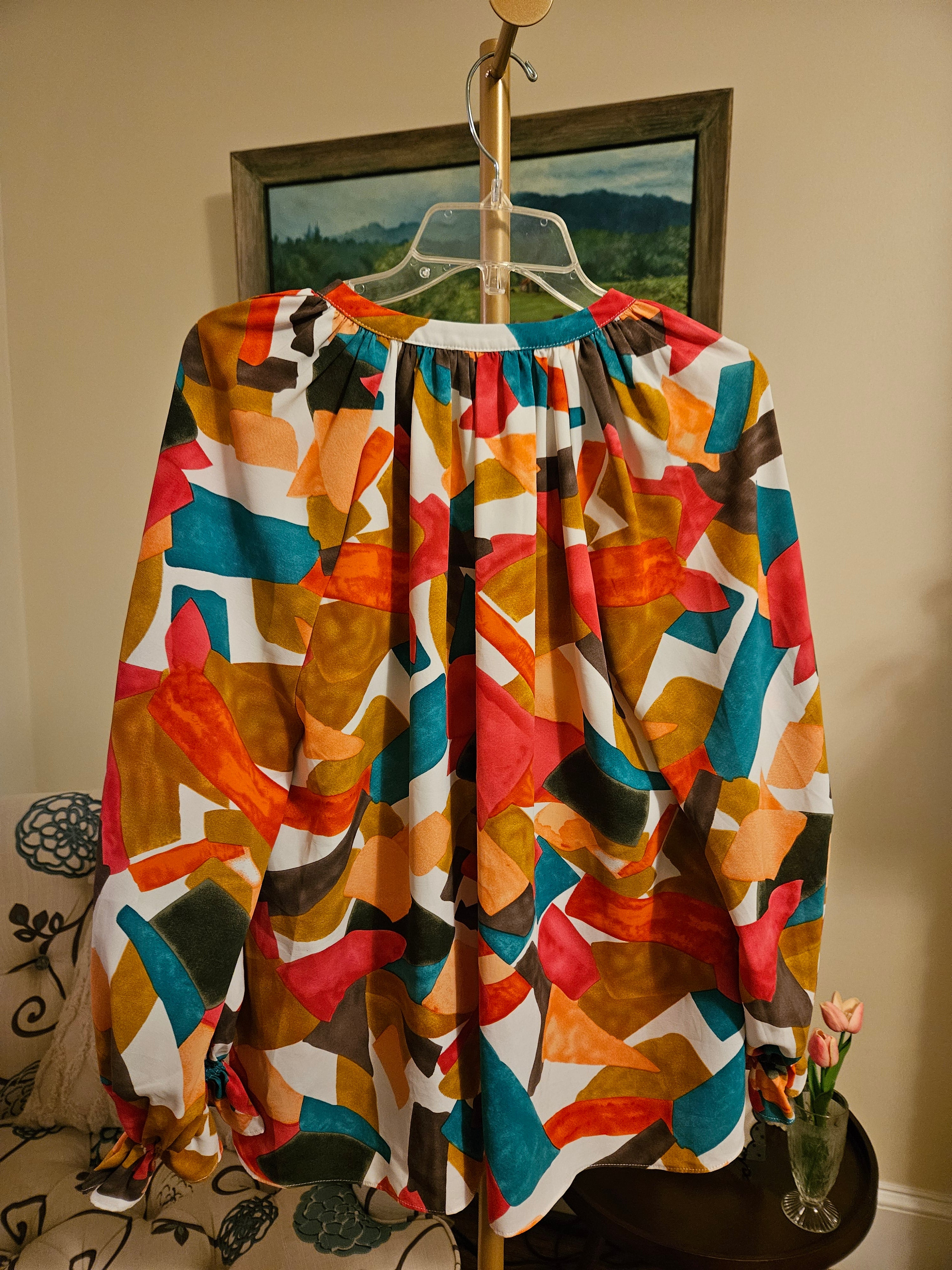 Entro Multicolor Abstract Blouse Sz Sm