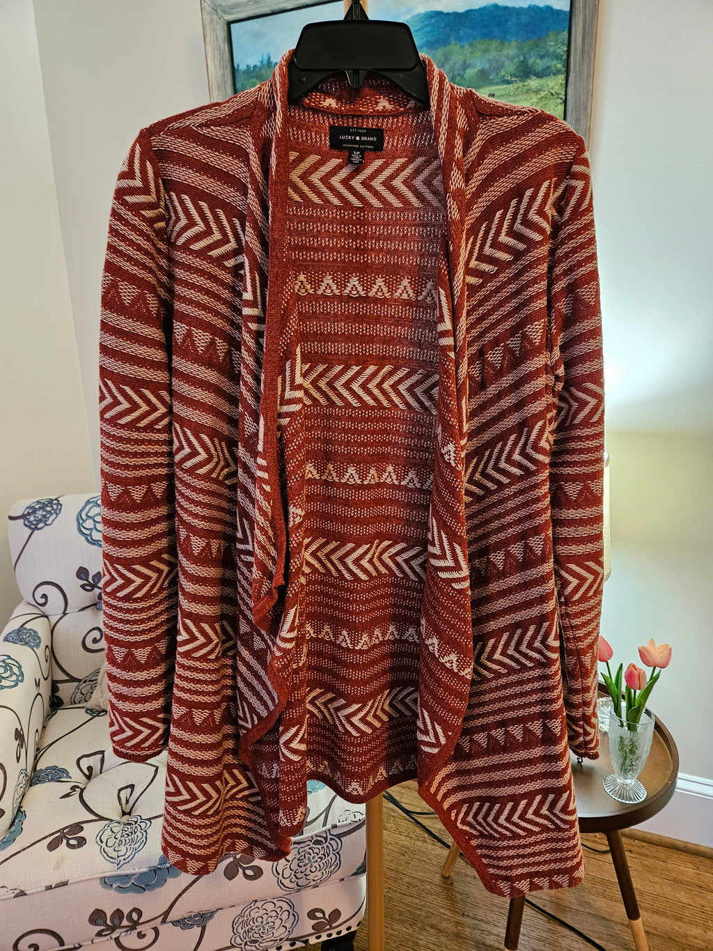 Lucky Brand Rust Patterned Cardigan Sz Sm