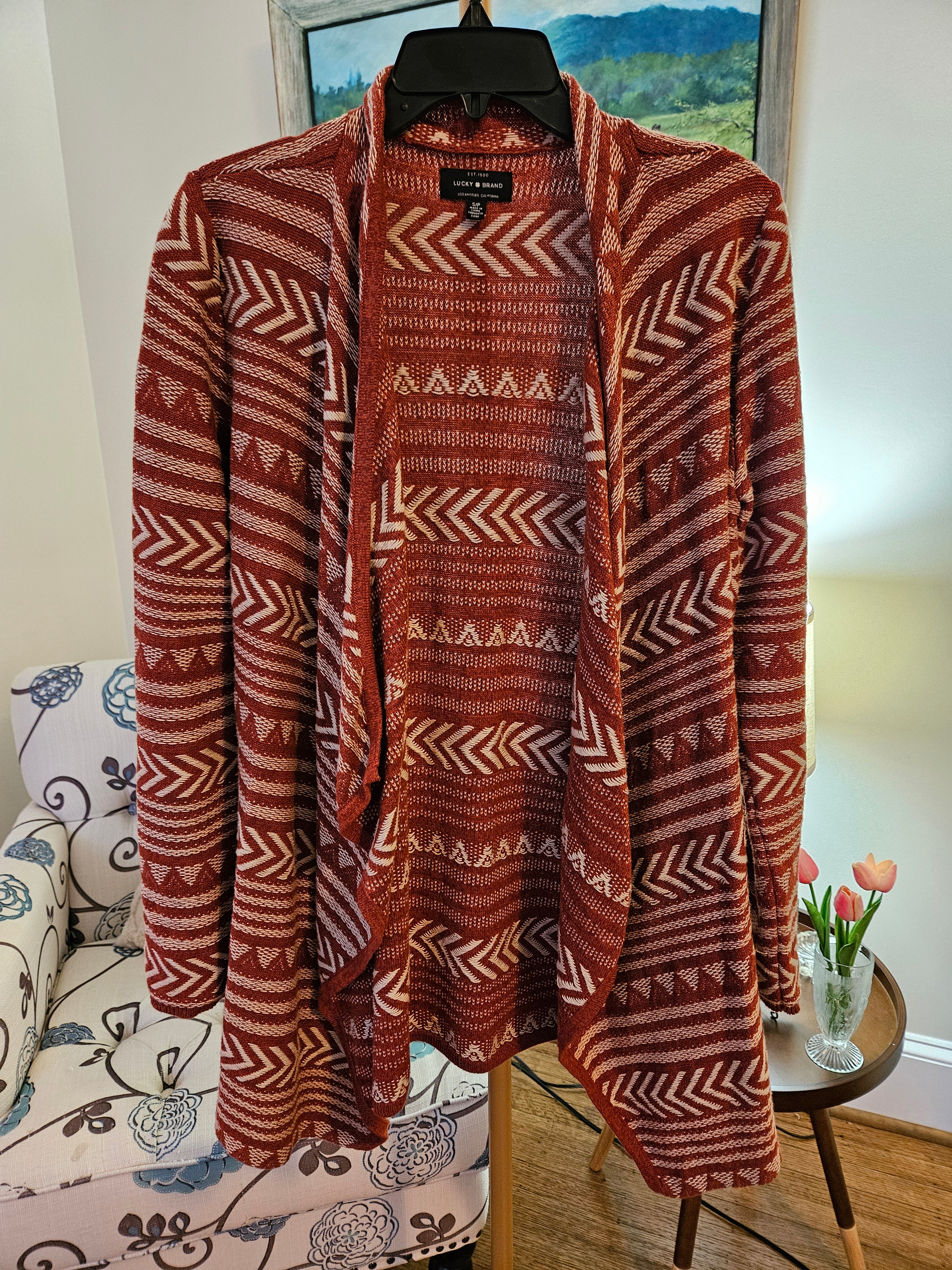 Lucky Brand Rust Patterned Cardigan Sz Sm