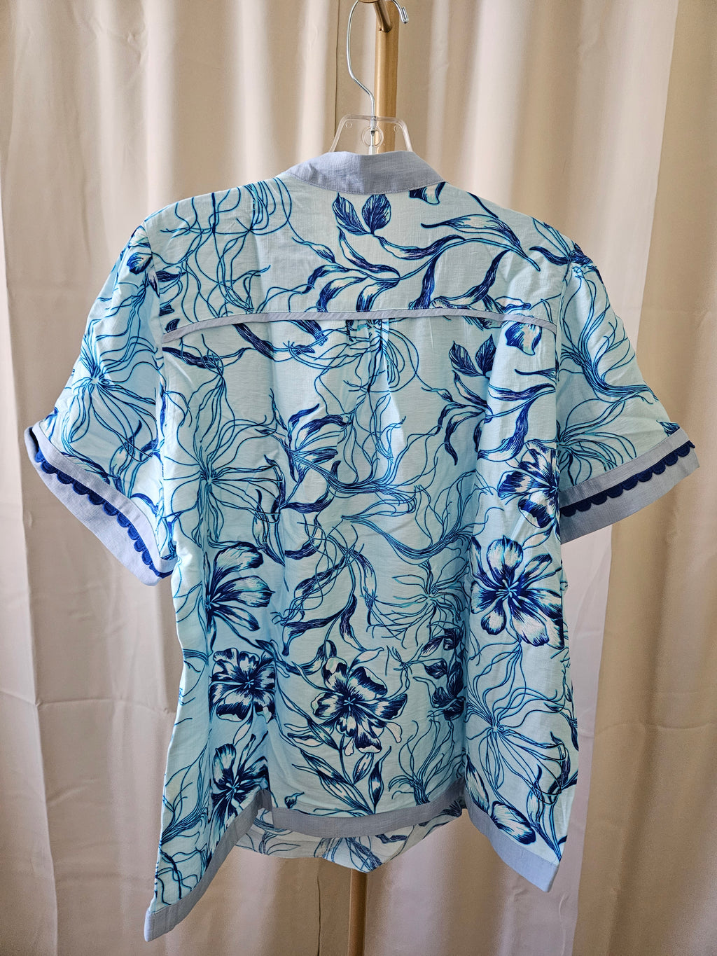 Lovesoft Floral V-Neck Blouse w/ Rick Rack Trim