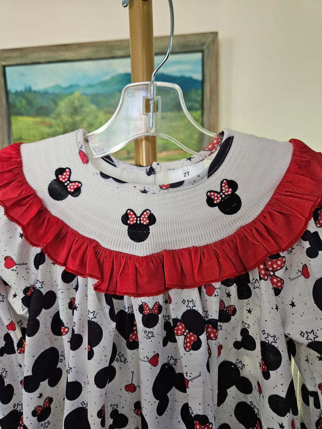Auraquise Minnie Mouse Bishop Dress with Red Ruffle