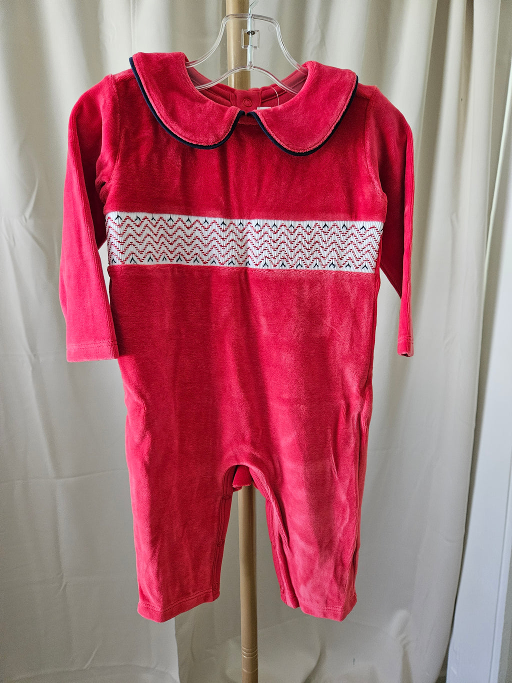 The Beaufort Bonnet Company Red Velour Samuel Smocked Romper |
