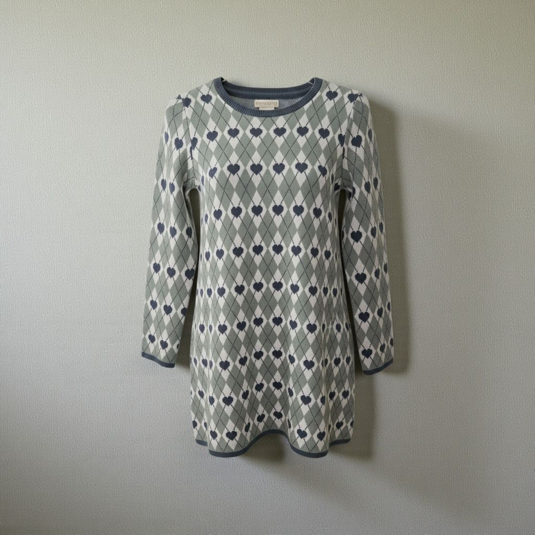 NWT Cynthia Rowley Girl's Green and Blue Heart Pattern Sweater Dress Sz 7/8