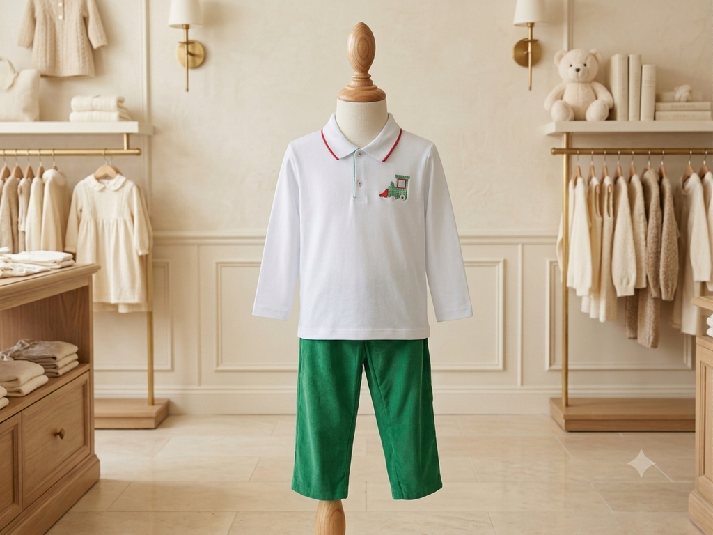 Petit Ami Christmas Train 2-Piece Outfit