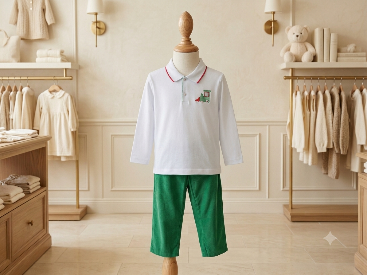 Petit Ami Christmas Train 2-Piece Outfit