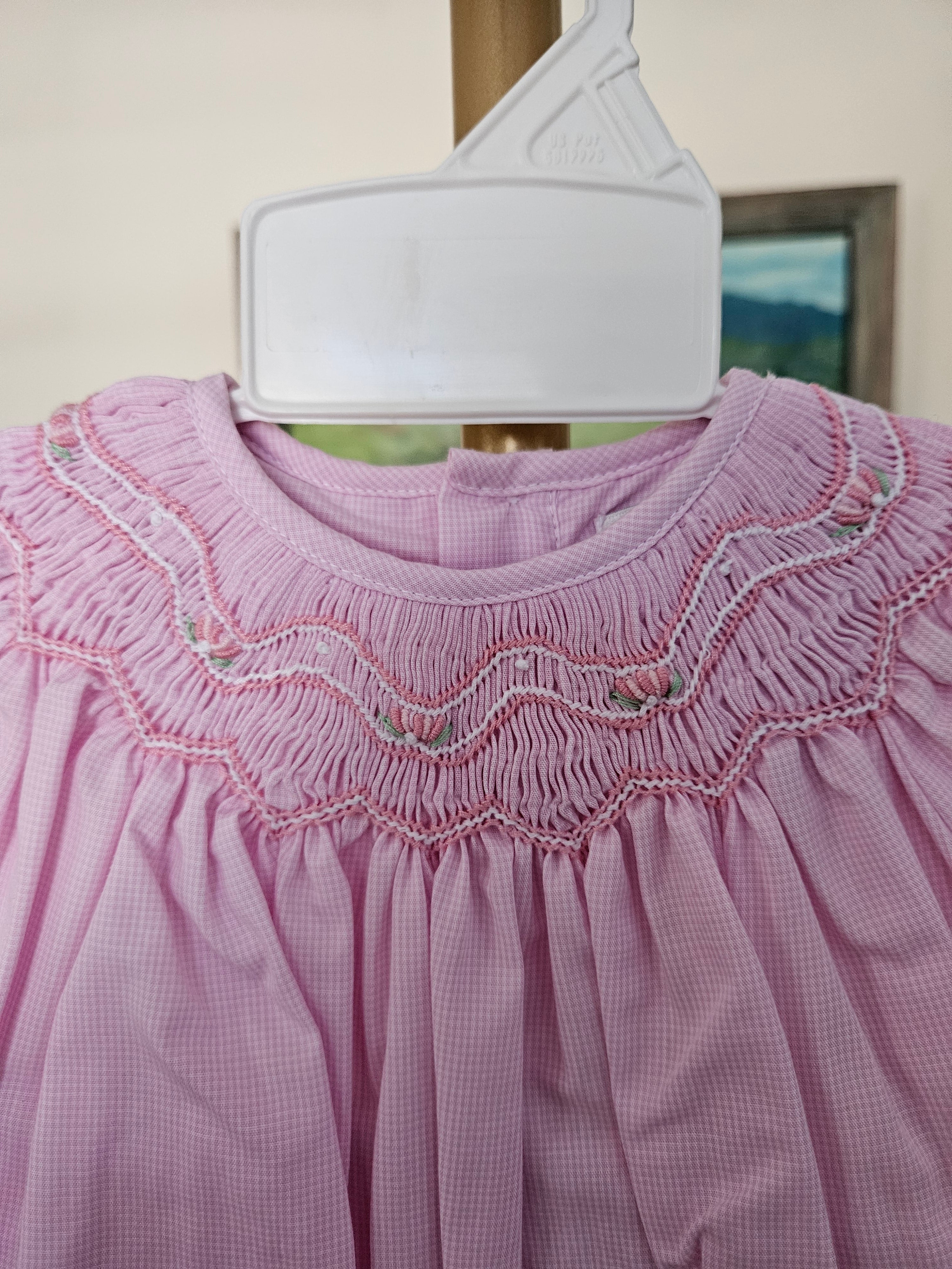 Petit Ami Pink Bishop Zig Zag Smocked Baby Heirloom Dress