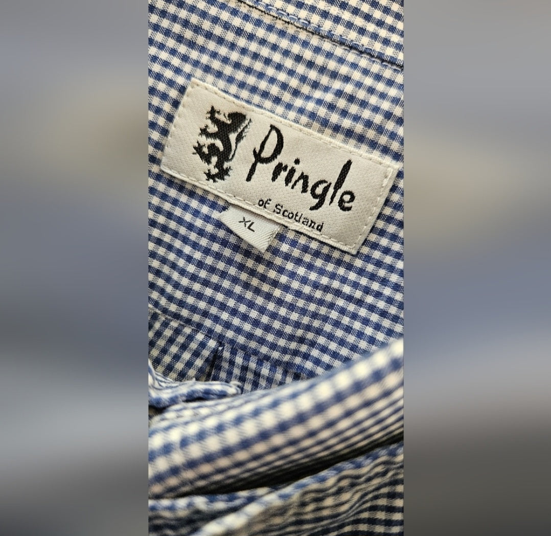 Pringle of Scotland Blue & White Gingham Longsleeve Button Down Size XL