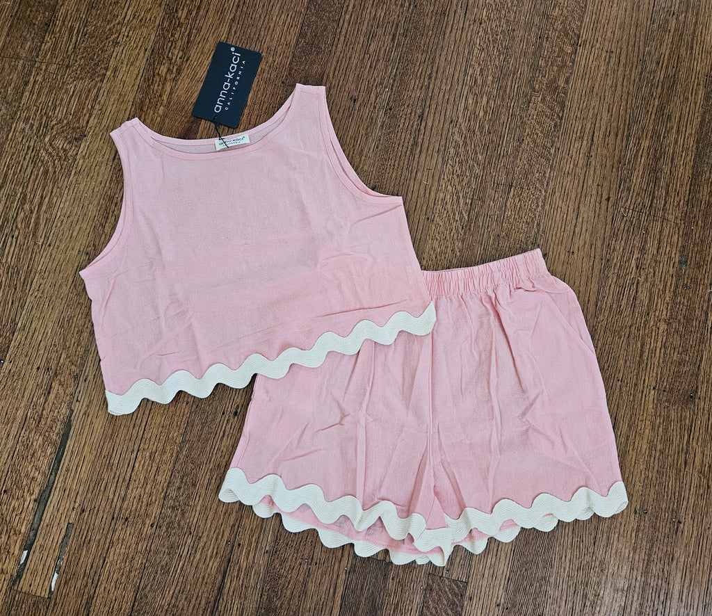 Anna-Kaci Pink Ric-Rac Short Set