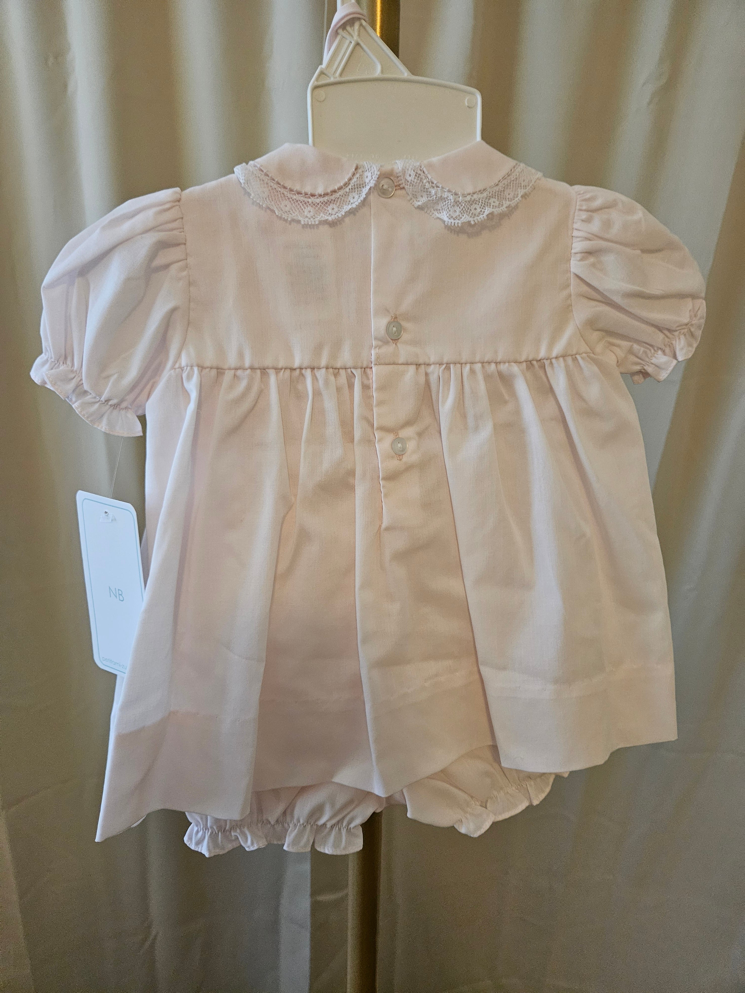 Petit Ami Pink Floral Smocked Baby Dress Set with Bonnet