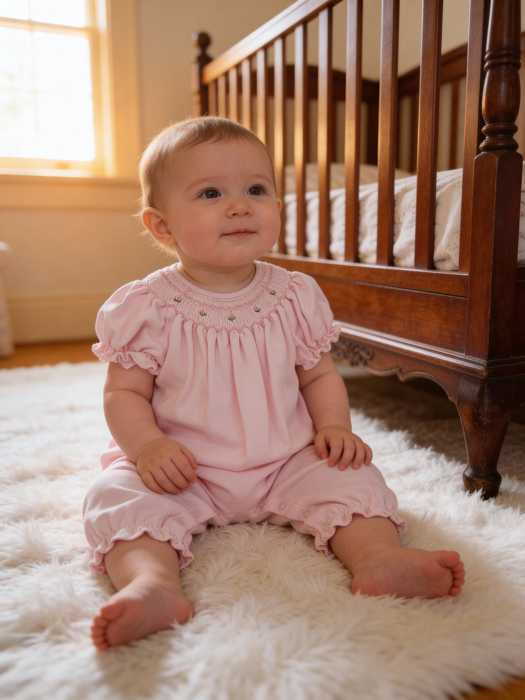 Petit Ami Pink Heirloom Smocked Bishop Knit Longall