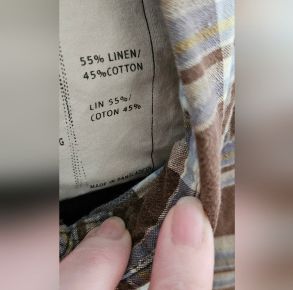 Timberland Plaid Linen Blend Short Sleeve Button Down Size Medium