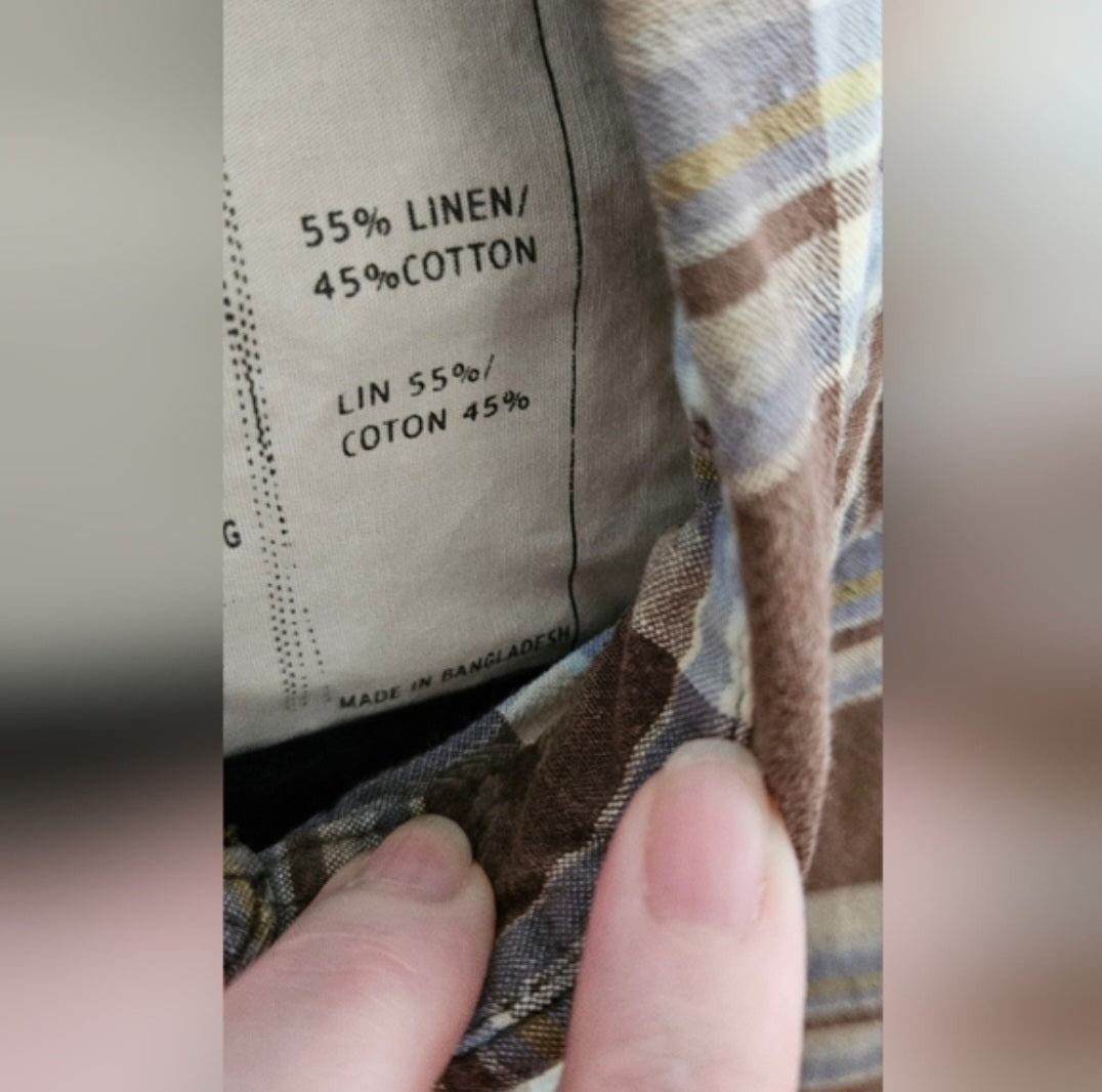 Timberland Plaid Linen Blend Short Sleeve Button Down Size Medium