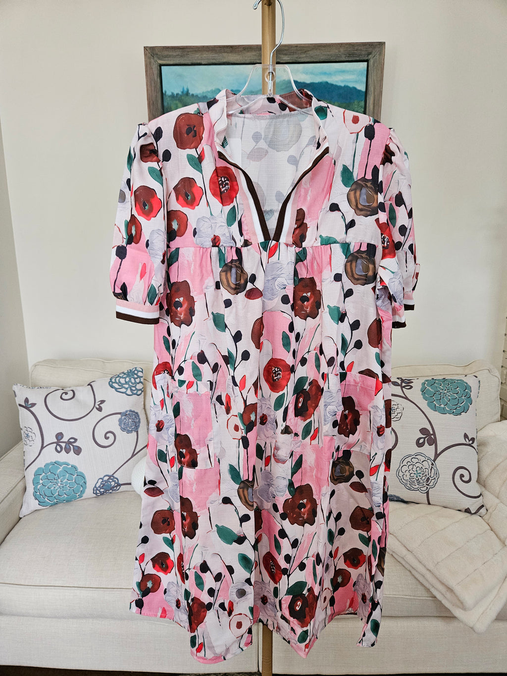 Rosa Clothing Gardenia Floral Print Puffy Sleeve Dress