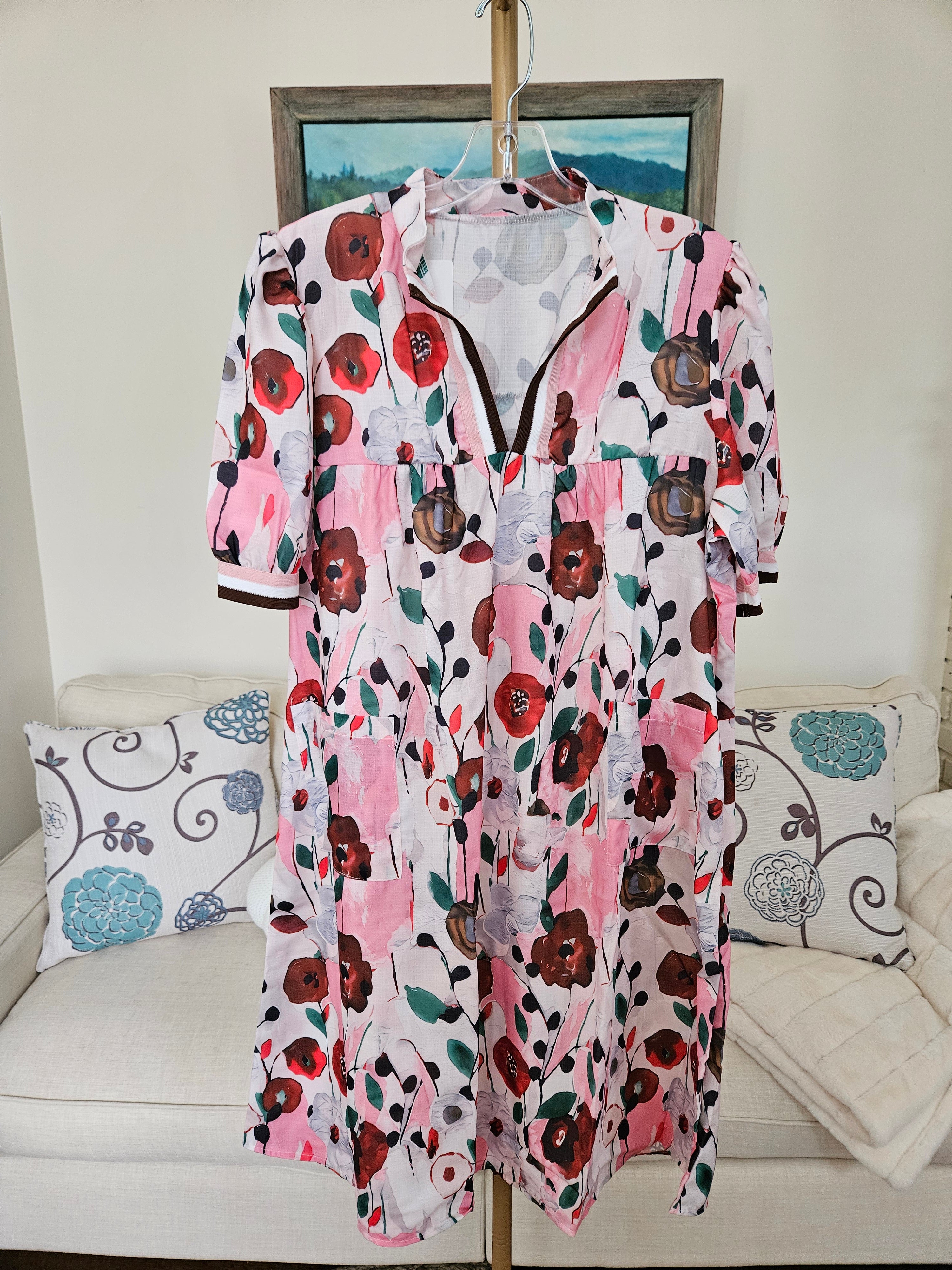 Rosa Clothing Gardenia Floral Print Puffy Sleeve Dress