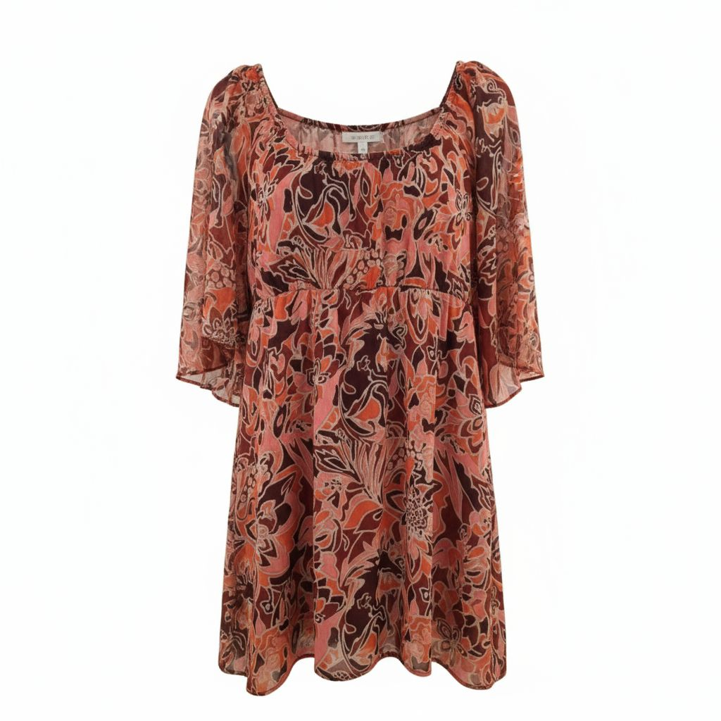 Judith March Horse & Flower Elastic Waist Flutter Sleeve Dress Size Small
