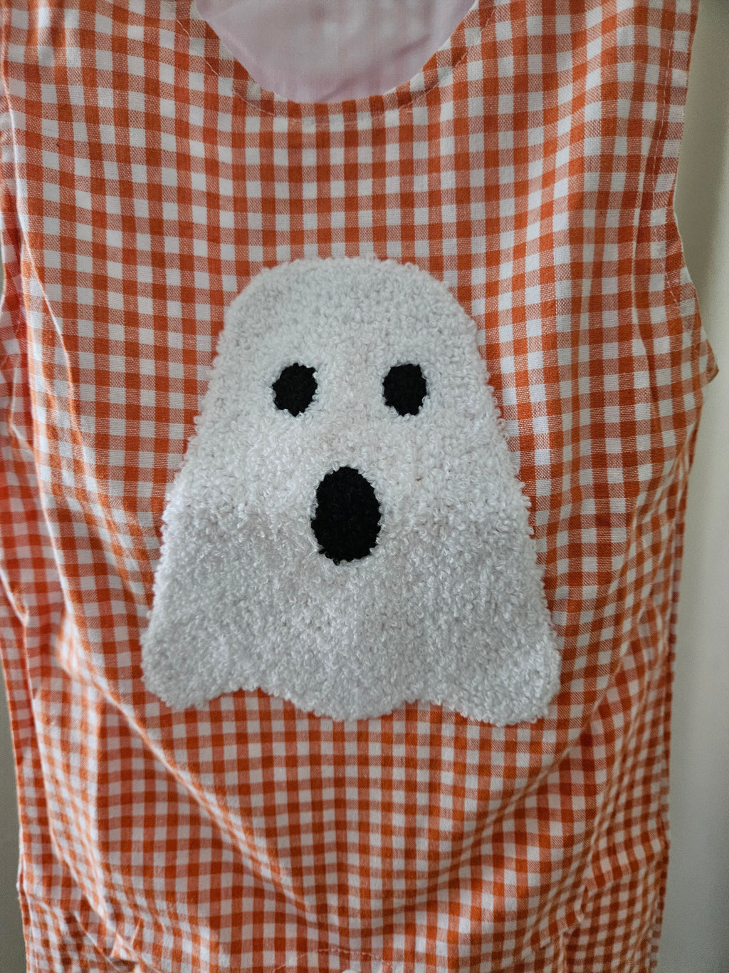 Unishe Orange Gingham Ghost Appliqué Jon Jon 3D Fuzzy Halloween Bubble 🎃👻