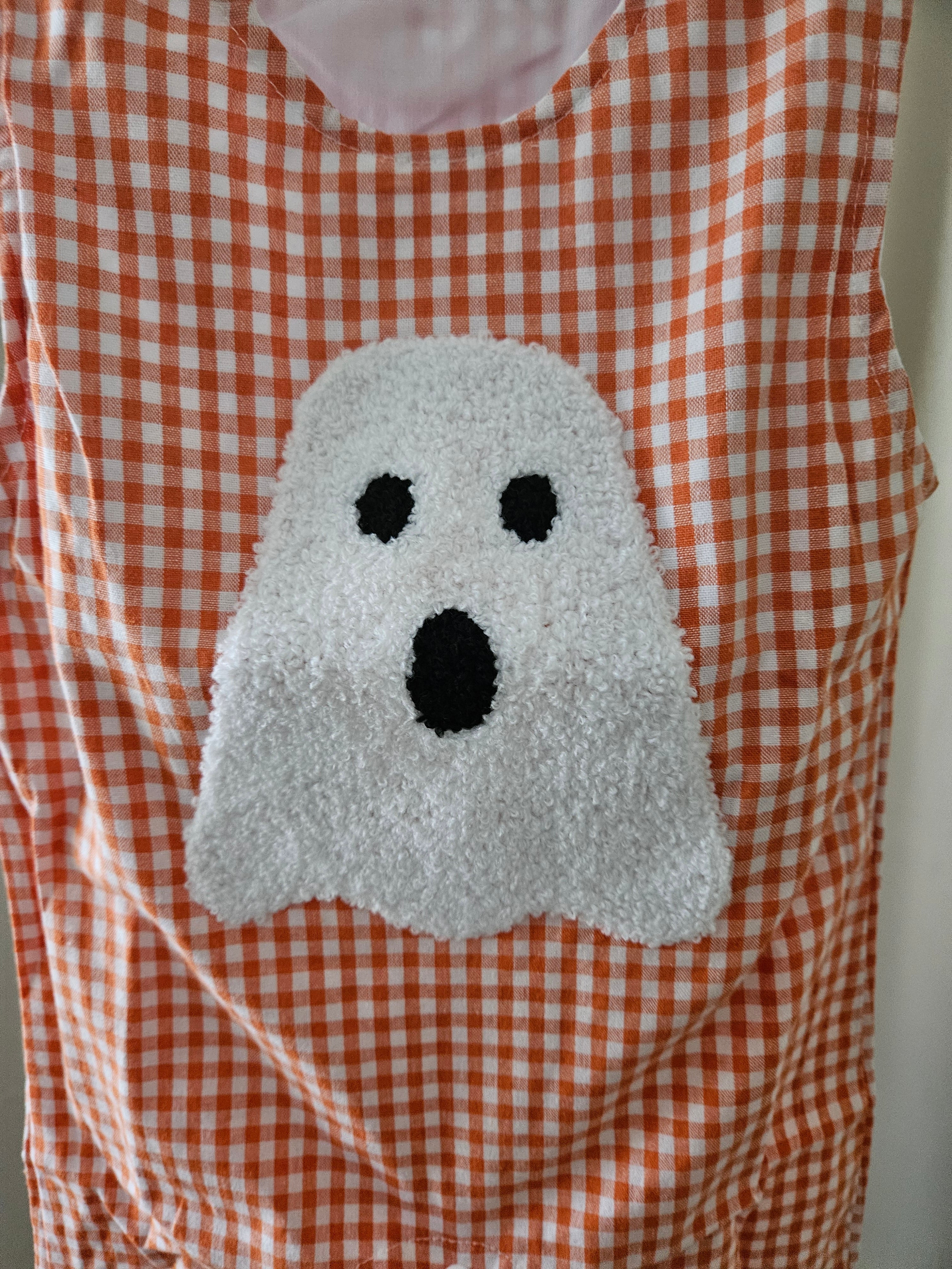 Unishe Orange Gingham Ghost Appliqué Jon Jon 3D Fuzzy Halloween Bubble 🎃👻