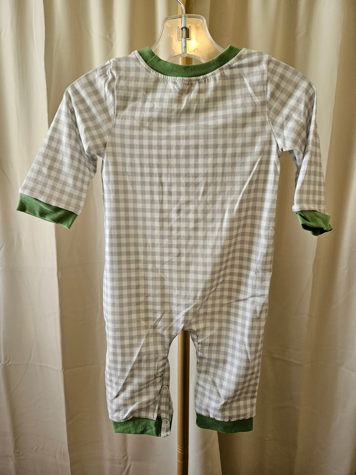 Abby & Evie Gray White Gingham Tool Embroidered Romper