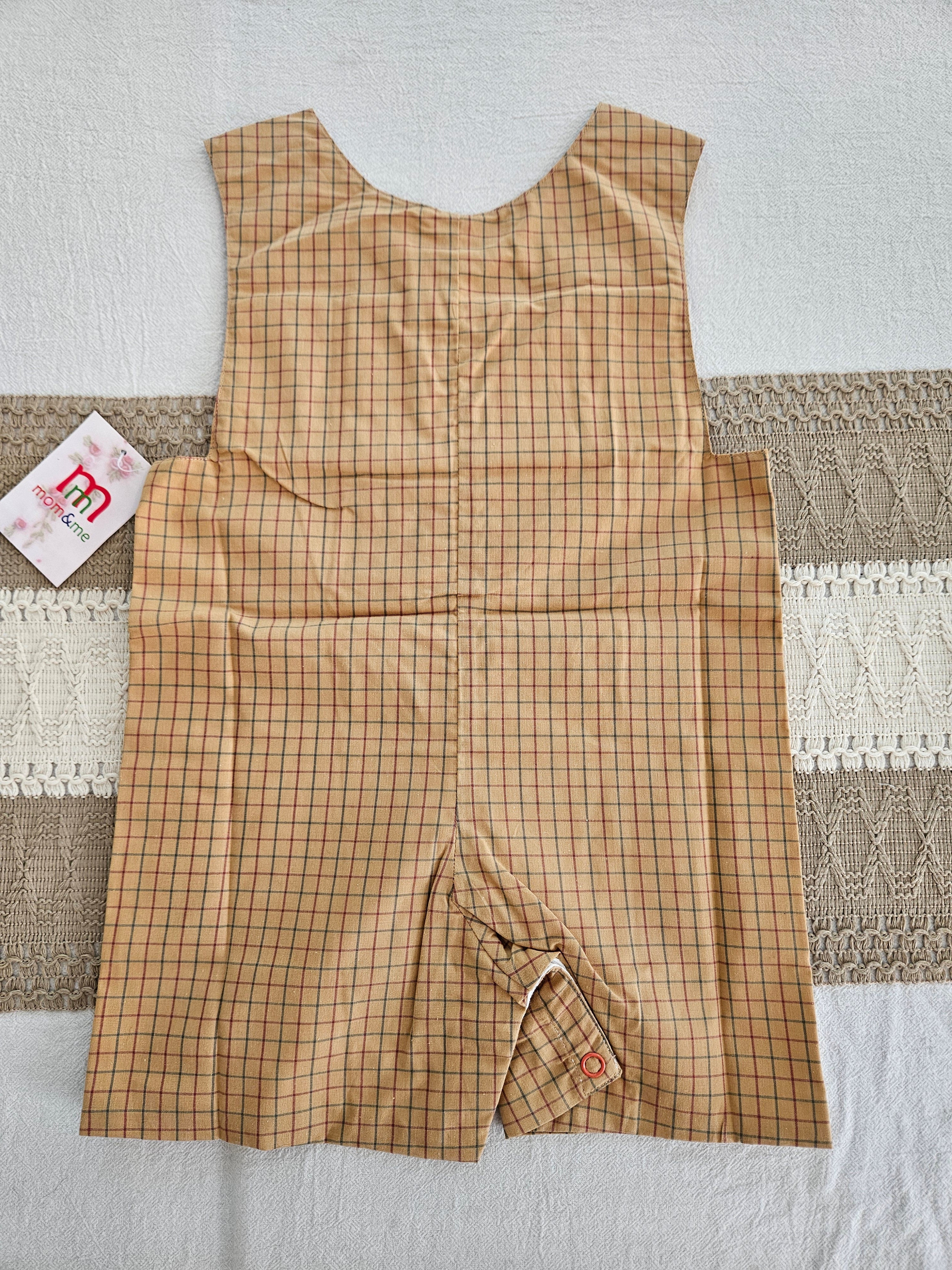 Mom & Me Brown Plaid Smocked Tools Jon Jon – Sizes 12M, 18M & 3T