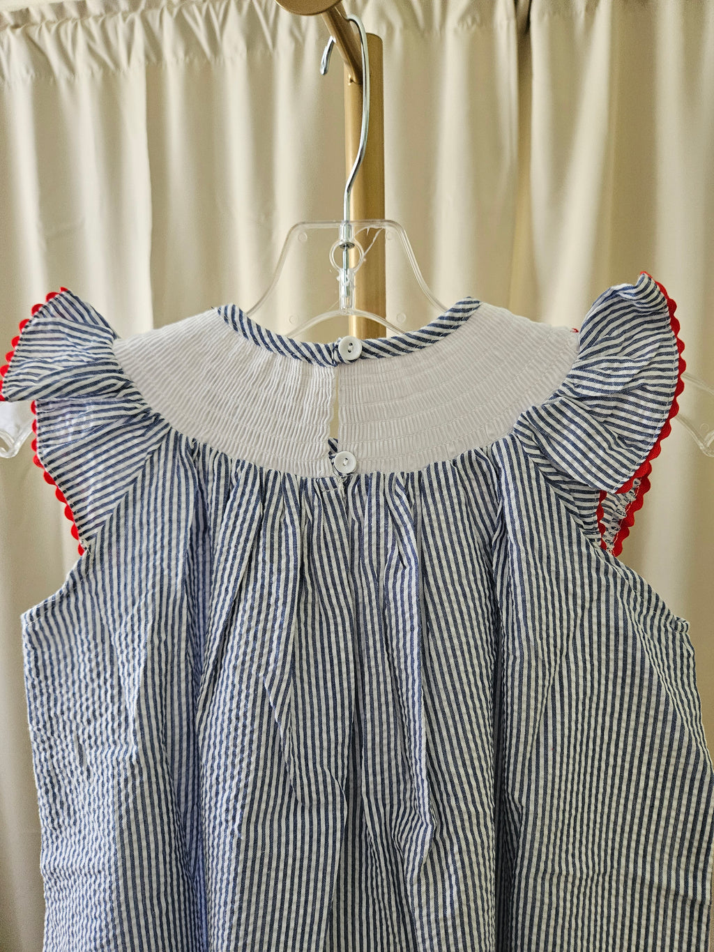 Lil Cactus Blue & White Seersucker Smocked Baseball Dress
