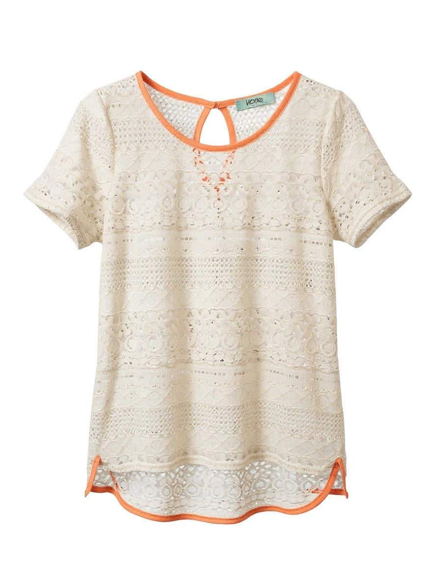 Karlie Cream and Orange Lace Blouse Sz Sm