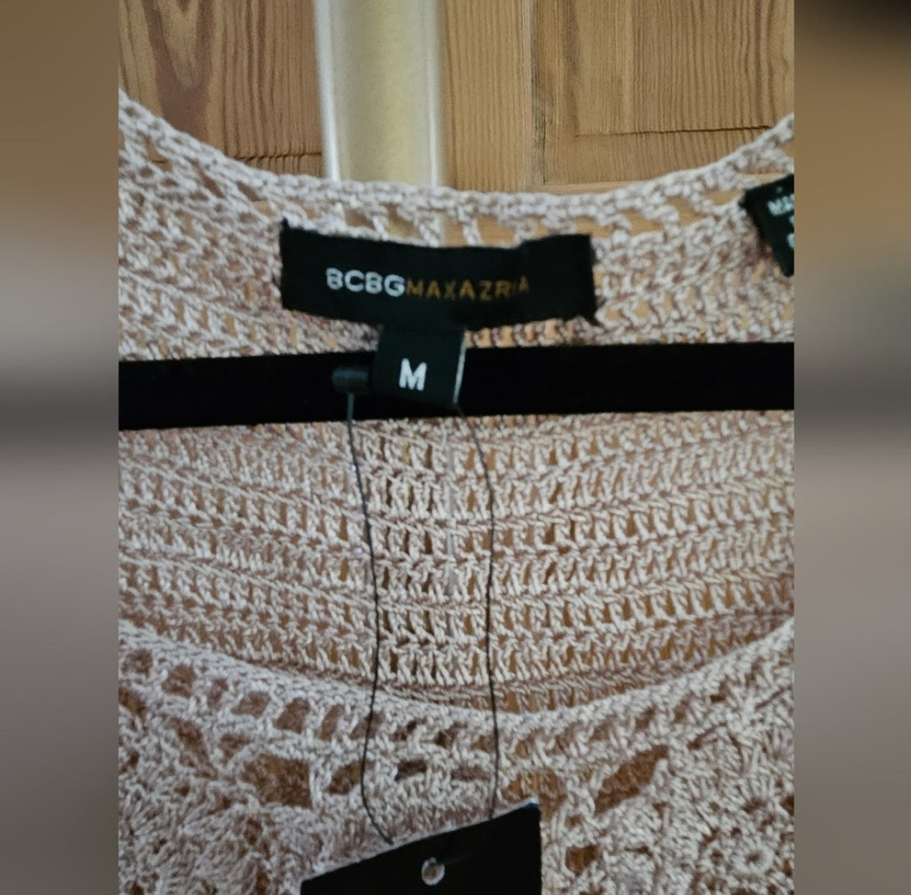 NWT BCBG MAXAZRIA Fine Crochet Goldtone Longsleeve Sweater w/Bell Sleeves Size M