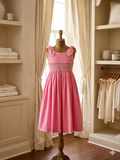 Mom & Me Hot Pink Geometric Smocked Dress w/ Roses Tie Shoulder Boutique