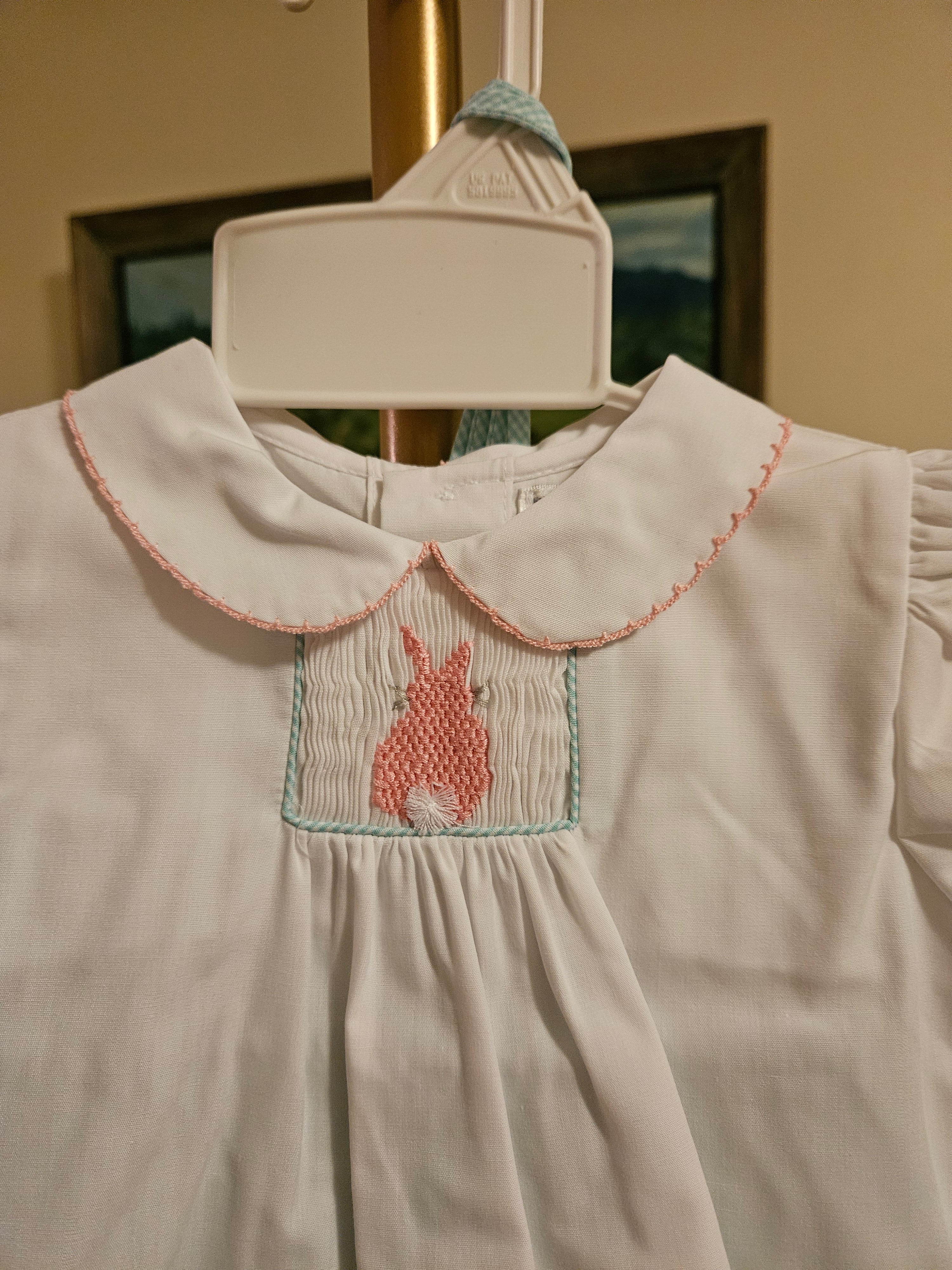 Petit Ami White and Pink Bunny Embroidered Set With Bonnett