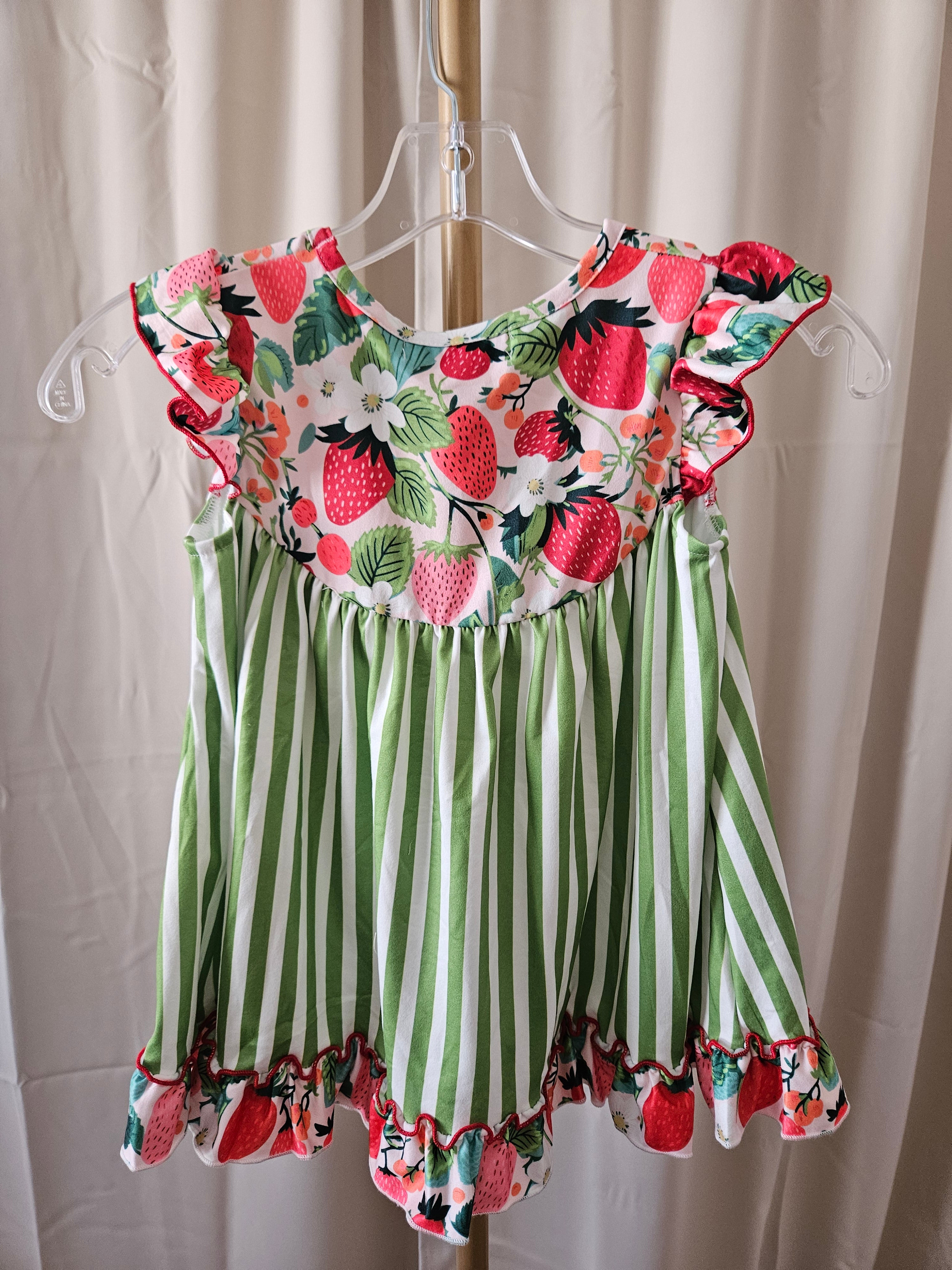 Oopsie Dasiy Lime Strawberry Stripe Ruffle Shorts Set