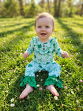 Auraquise Green Shamrock Romper with Ruffle Details