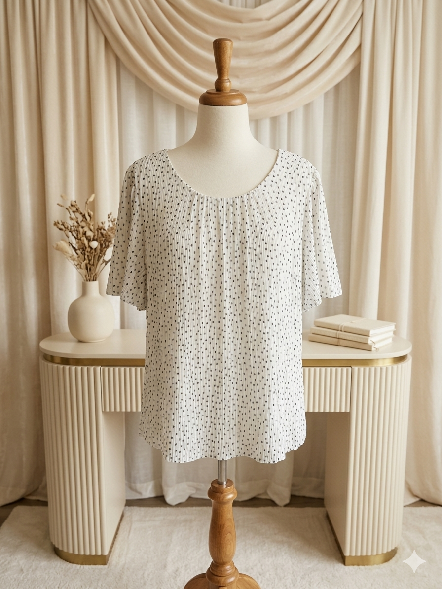 White & Black Polka-Dot Sheer Blouse – Fully Lined, 2X – Sara Michelle