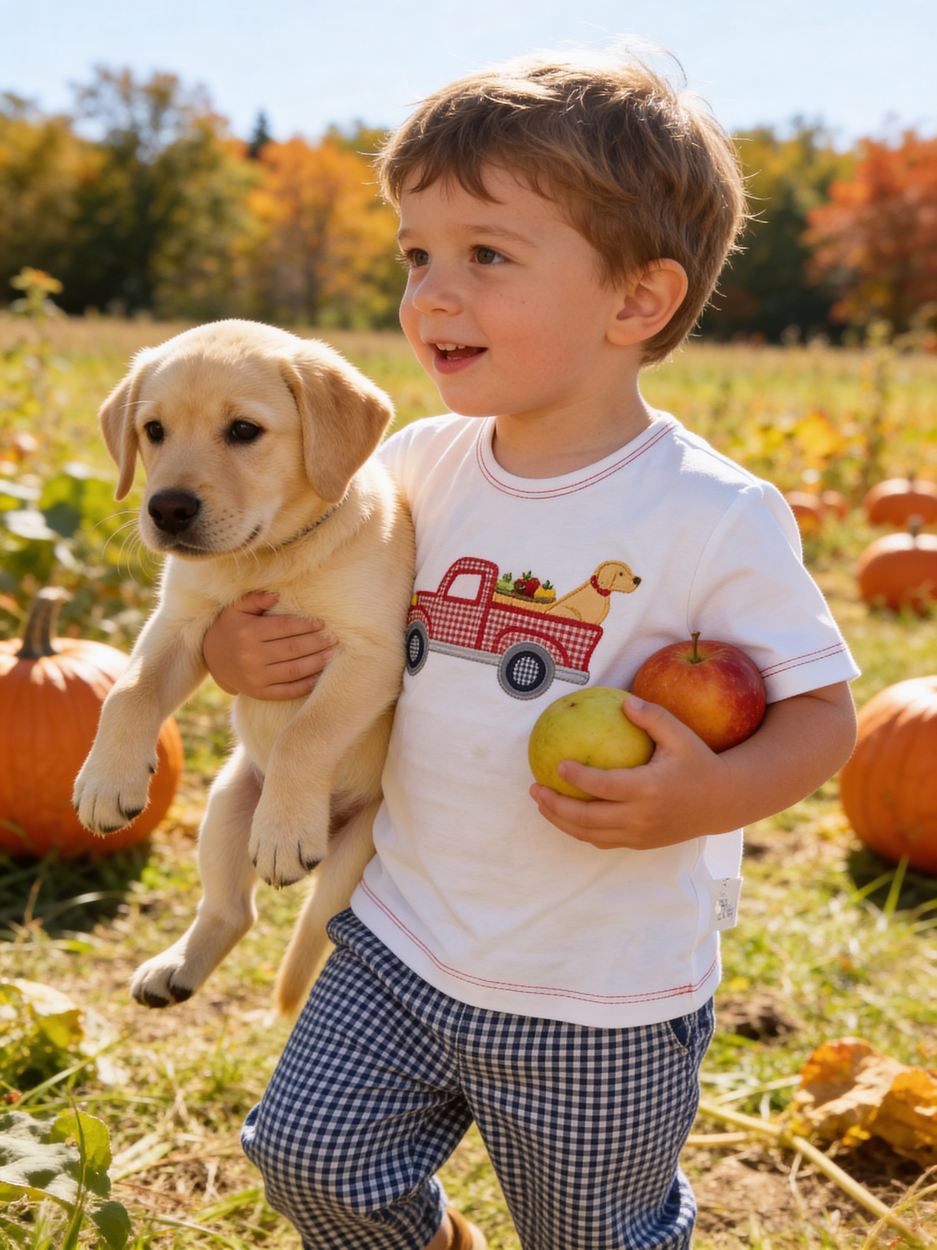 Petit Ami Apple Truck Applique Matching Shirt And Pants