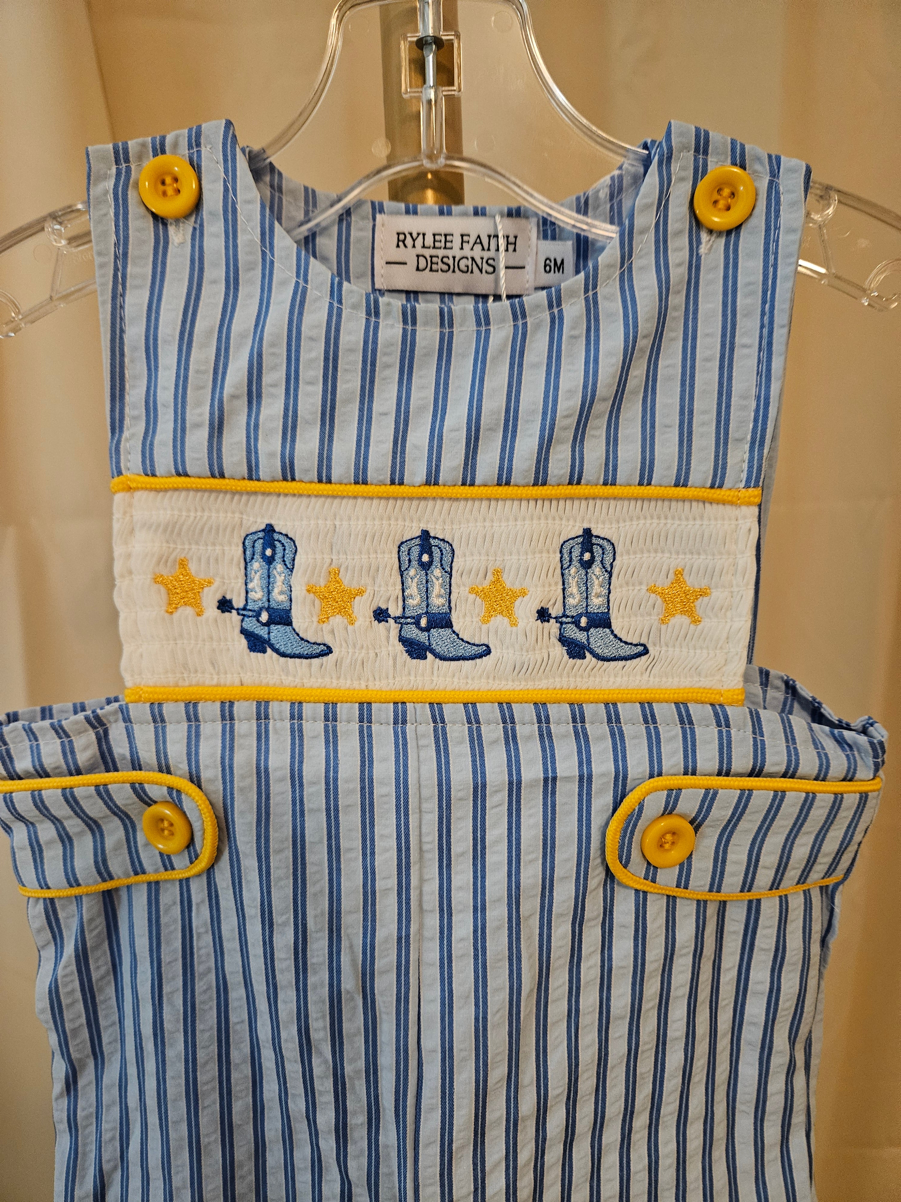 Rylee Faith Designs Smocked Cowboy Boot & Stars Jon Jon