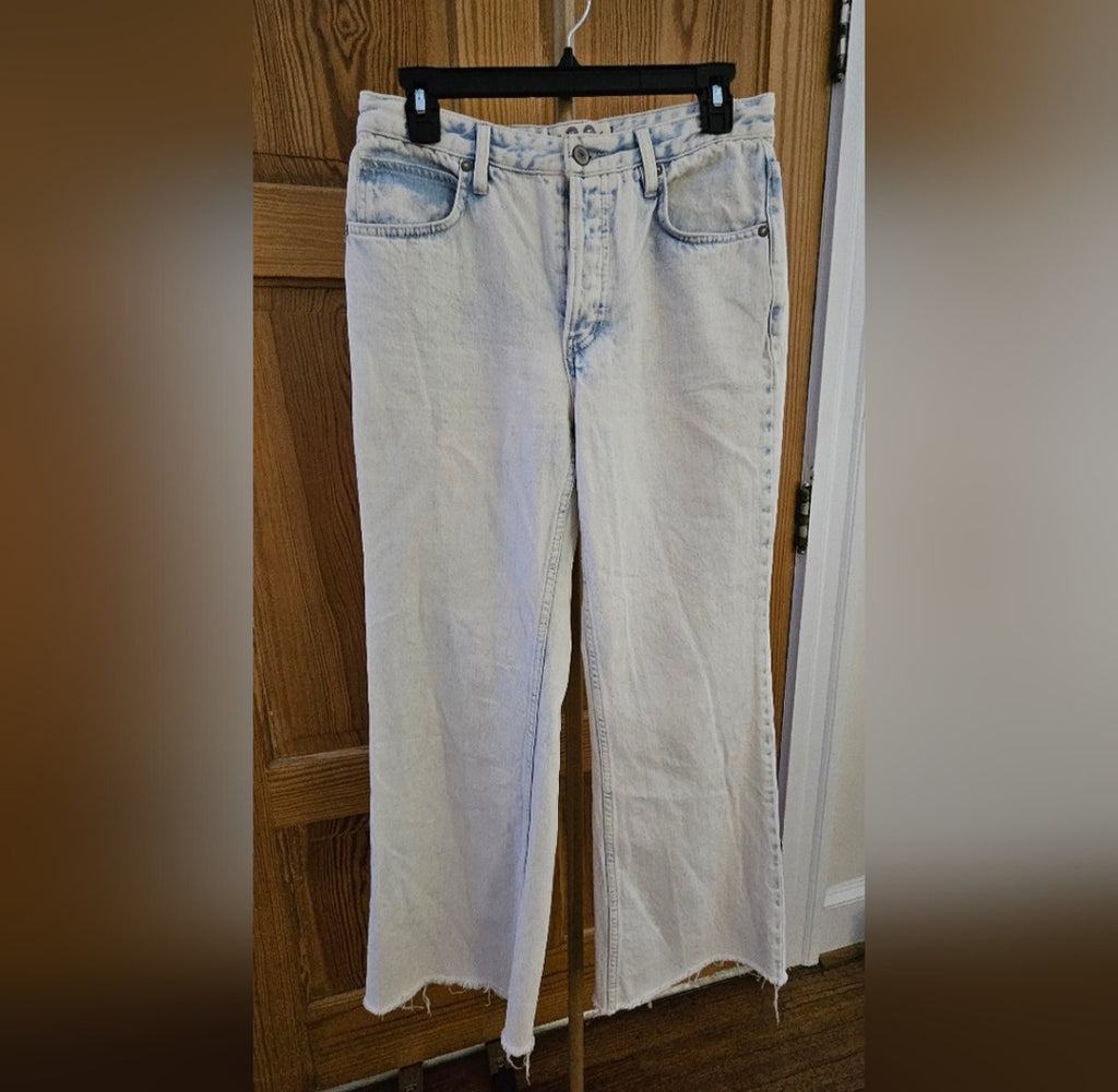 We the Free White Washed Button Fly Denim Wide Leg Raw Hem Jeans Size 28