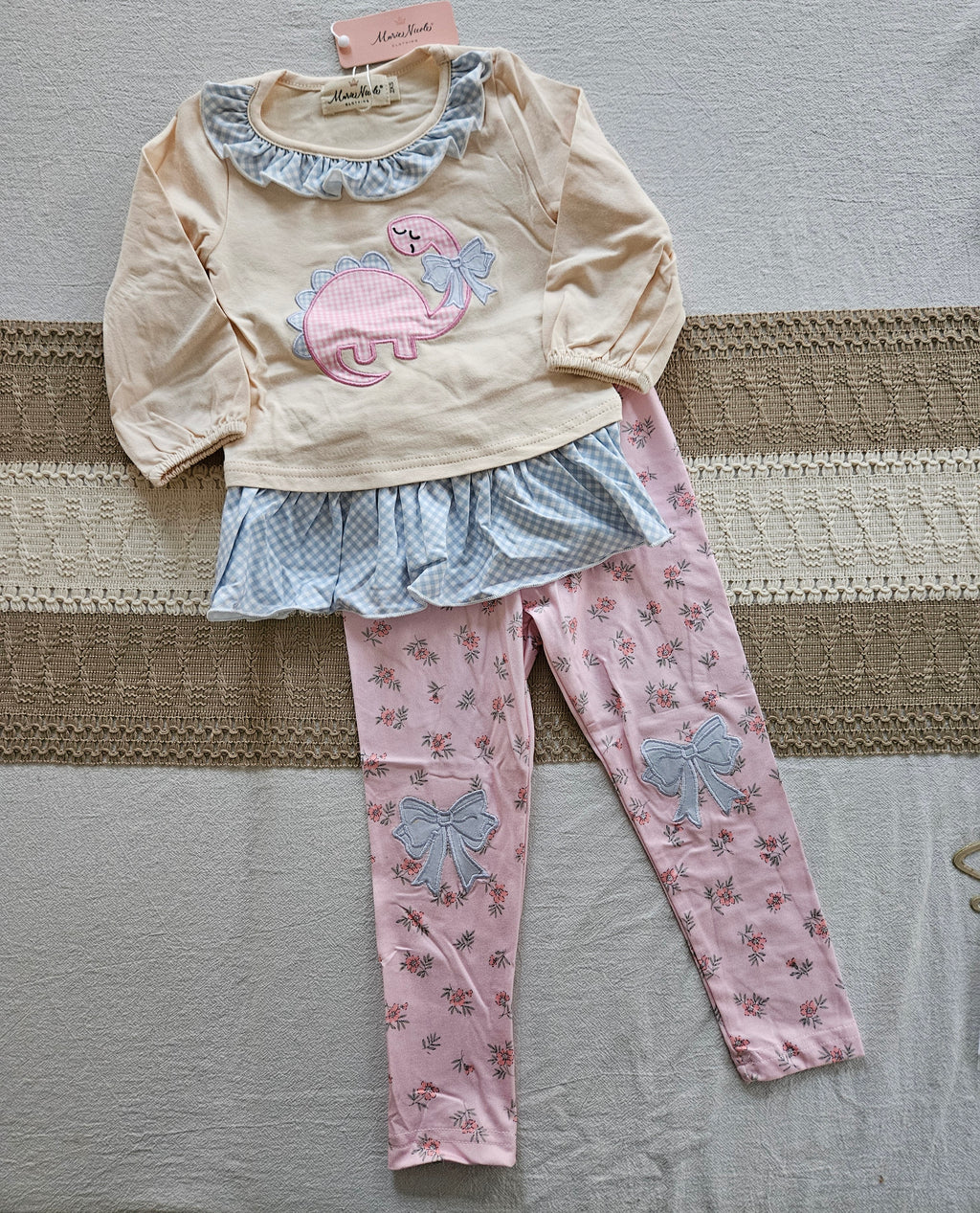 Marie Nicole Dino Daydream Embroidered Ruffle Outfit Sz 12-18M