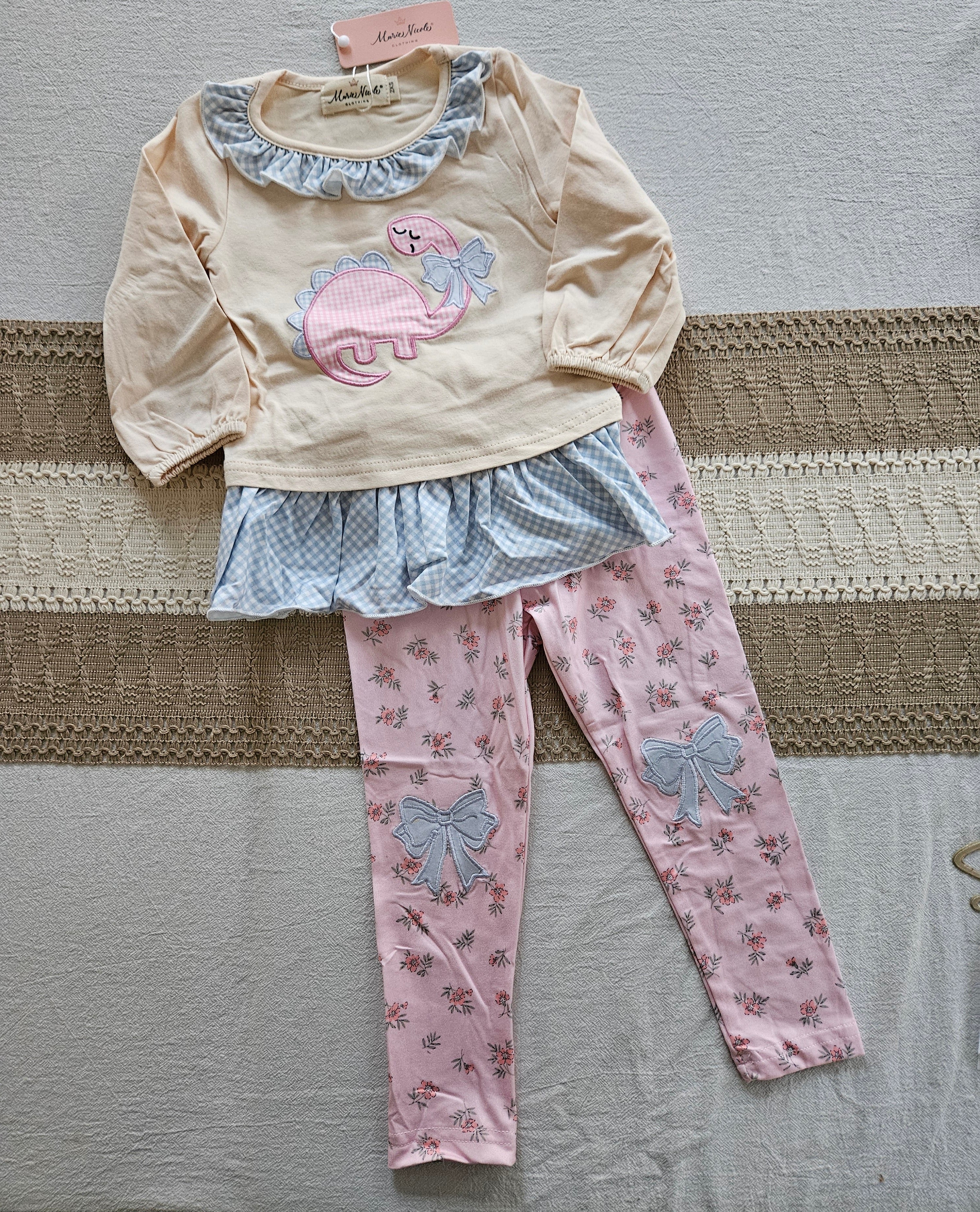 Marie Nicole Dino Daydream Embroidered Ruffle Outfit Sz 12-18M