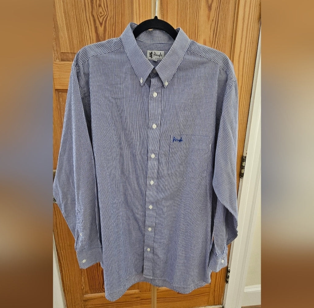 Pringle of Scotland Blue & White Gingham Longsleeve Button Down Size XL