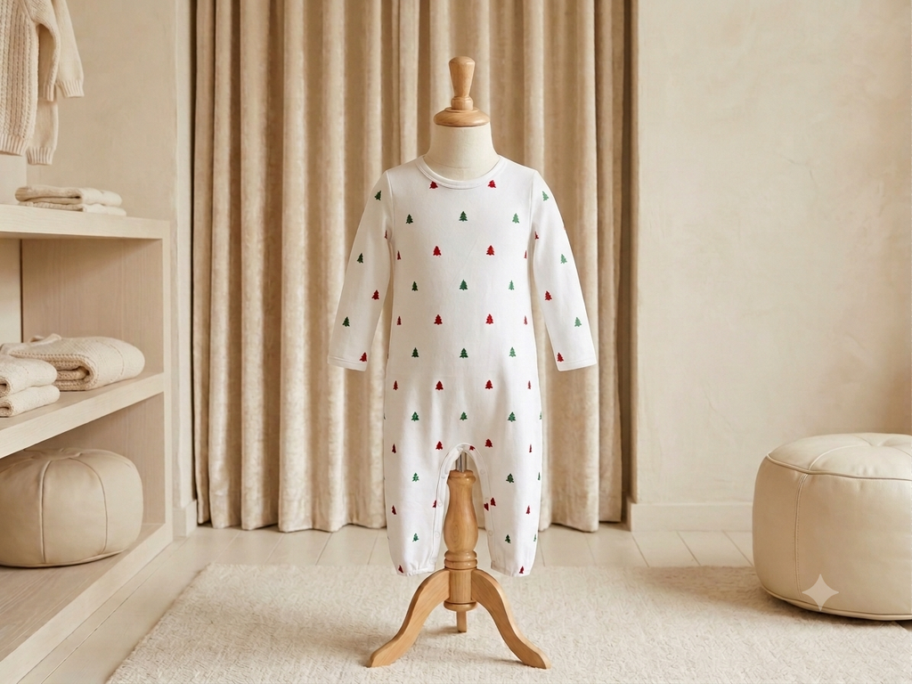 The Beaufort Bonnet Company Darling Play Romper Thomas Tree Farm Print
