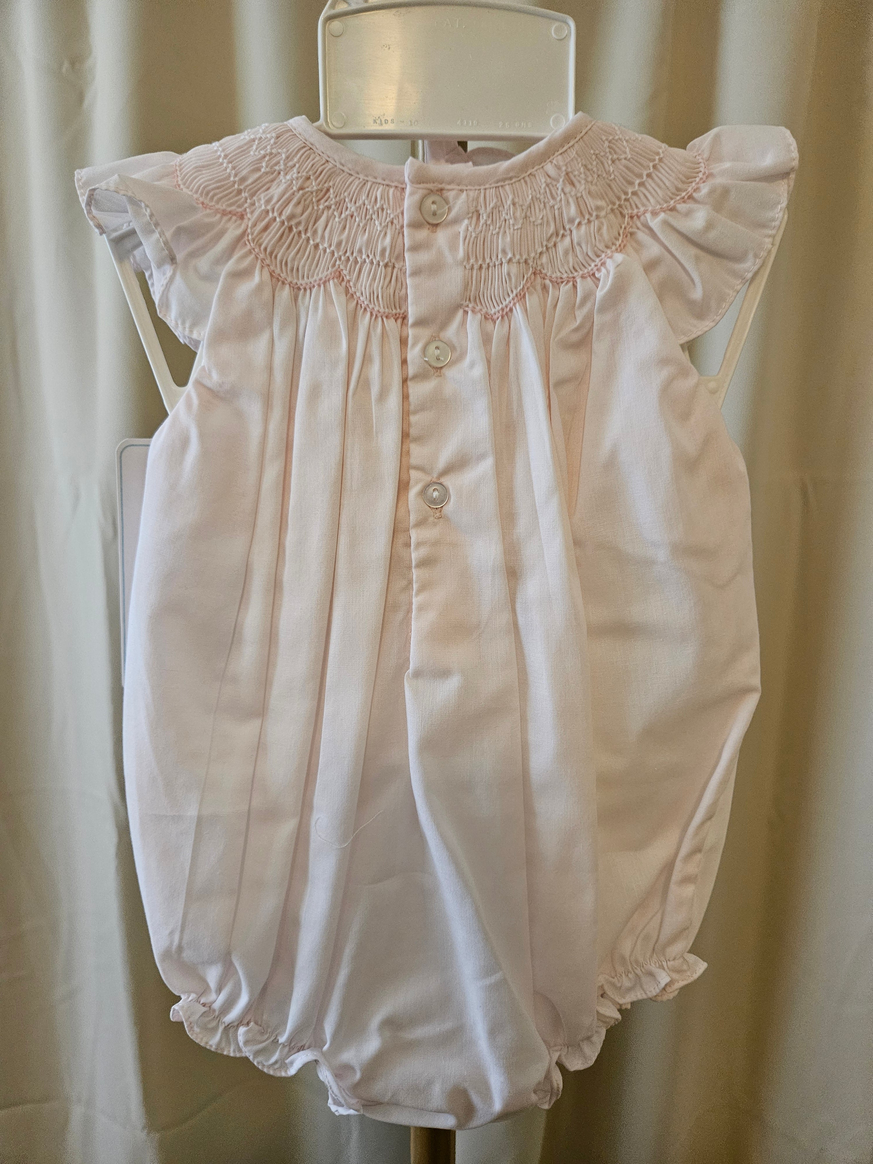 Petit Ami Pink Smocked Bubble Romper Set w/ Bonnet NB & 3M NWT