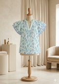 Lovesoft Green Floral Print Patchwork Flutter Sleeve Blouse