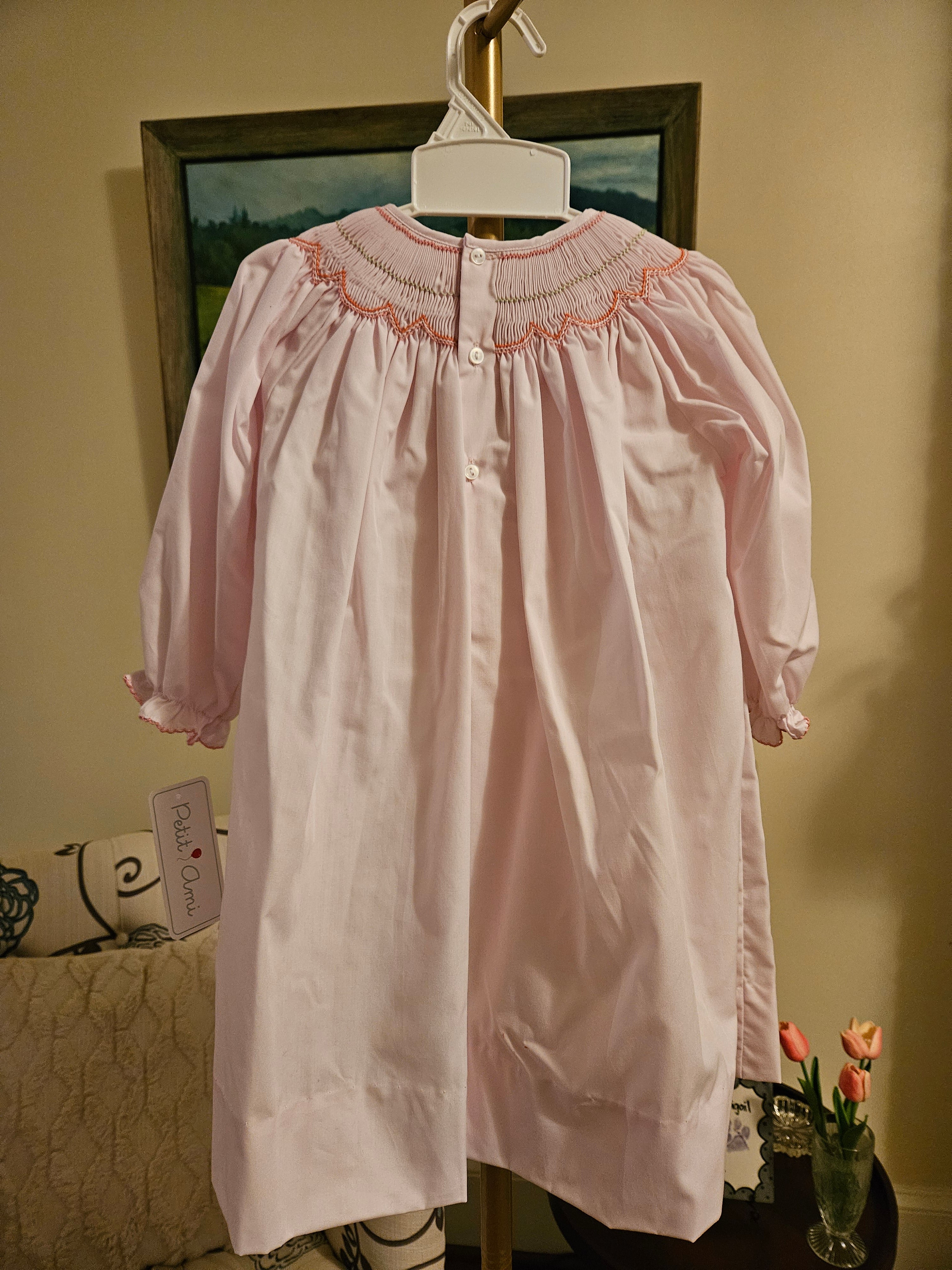 Petit Amu Pink Floral Smocked Bishop Dress