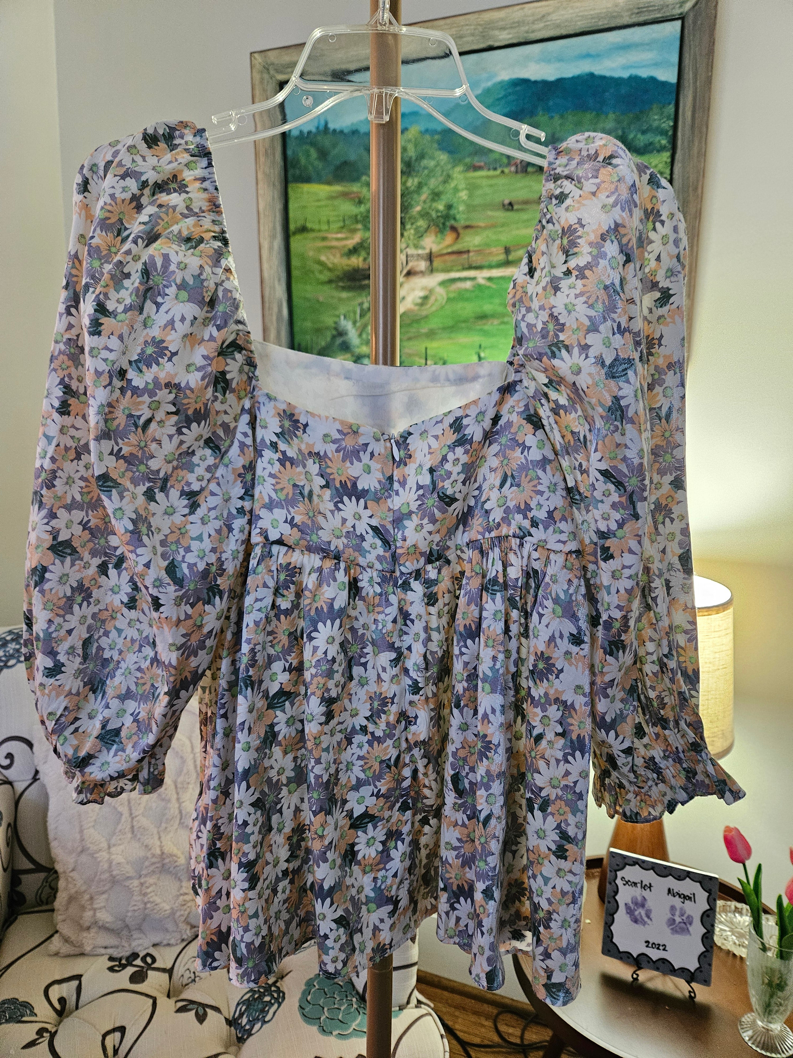 Storia Floral Blouse with Puff Sleeves & Shimmer Accent Sz Sm