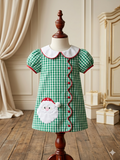 Three Sisters Sz 2T Green & White Gingham Santa Appliqué Dress