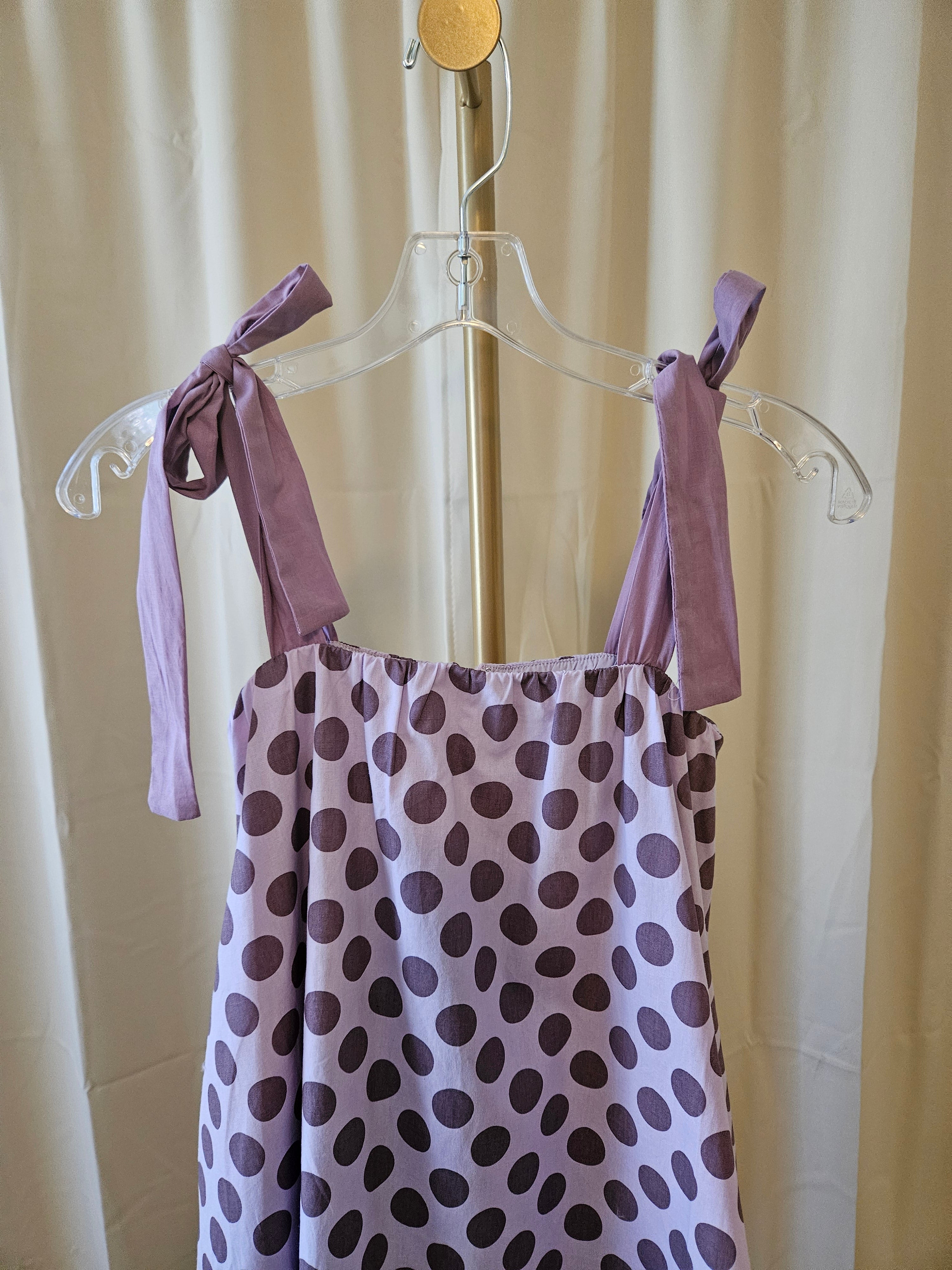 J.NNA Purple Polka Dot A-Line Dress with Pockets Tie Shoulder Mini